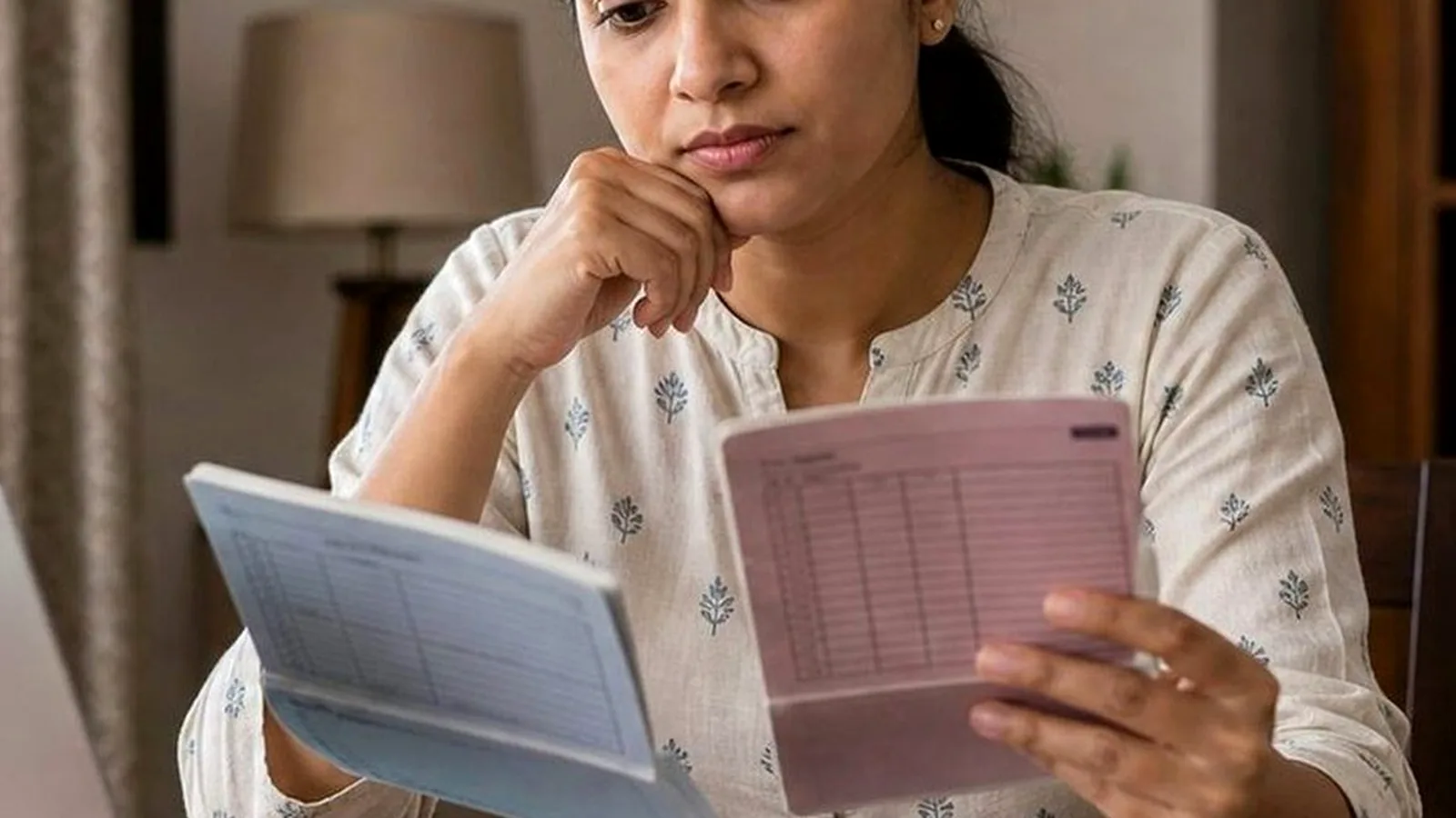 Indian banking customer opening a password-protected bank statement PDF on a laptop
