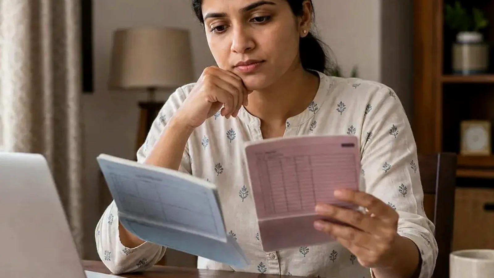 Indian user reviewing a bank statement PDF safely and checking secure sharing options on a laptop