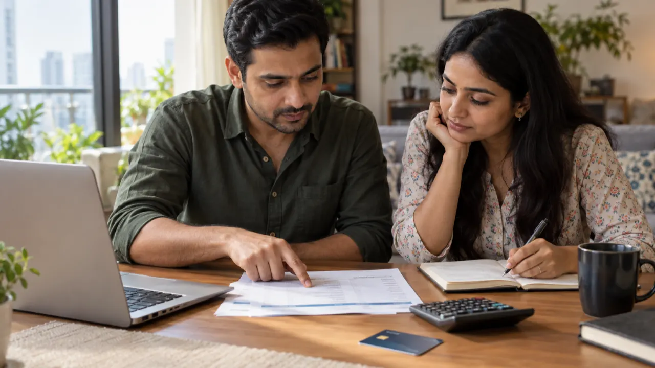 Indian couple comparing remaining card EMIs with an early closure quote