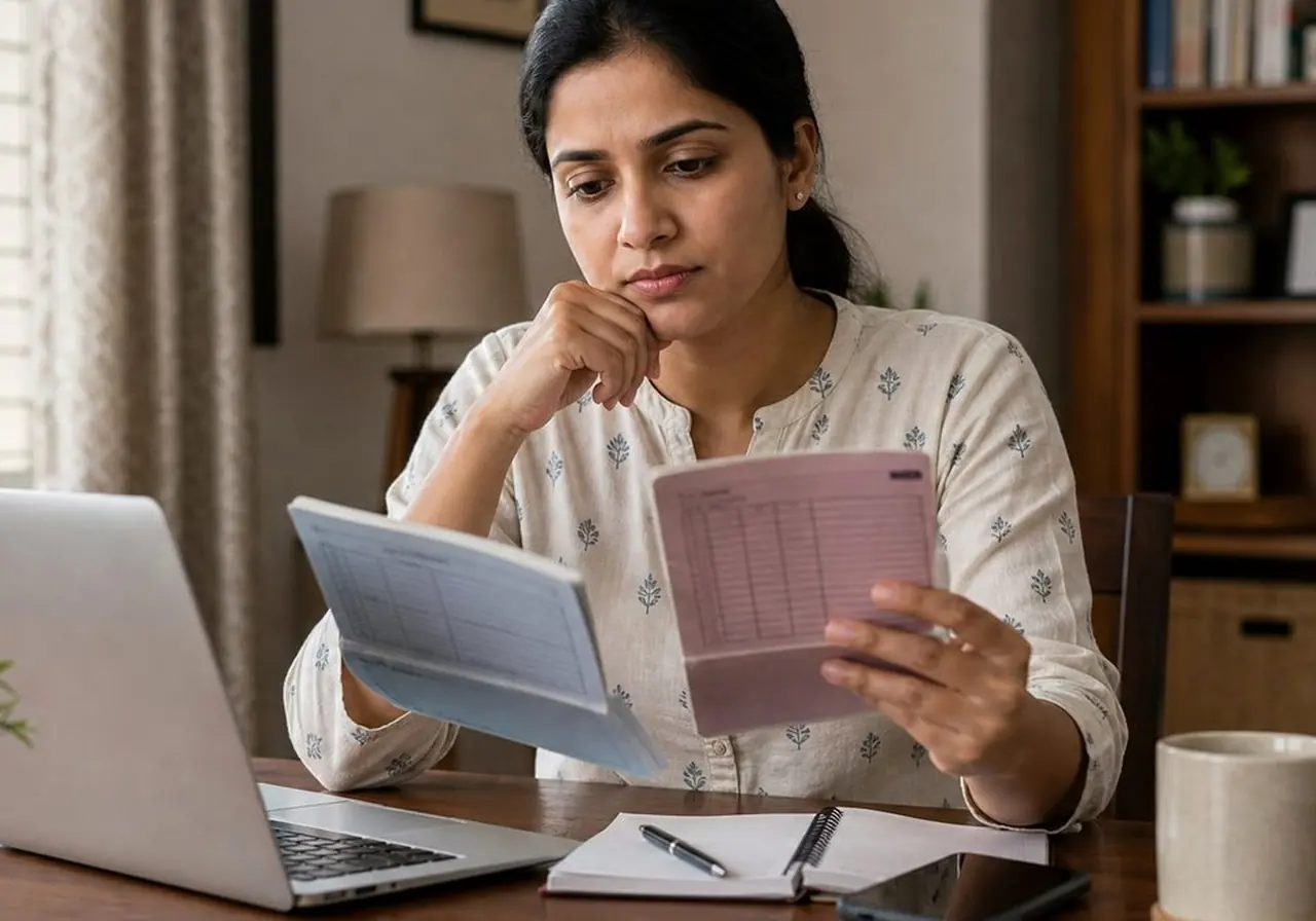 Indian credit card user checking reward points balance on a phone