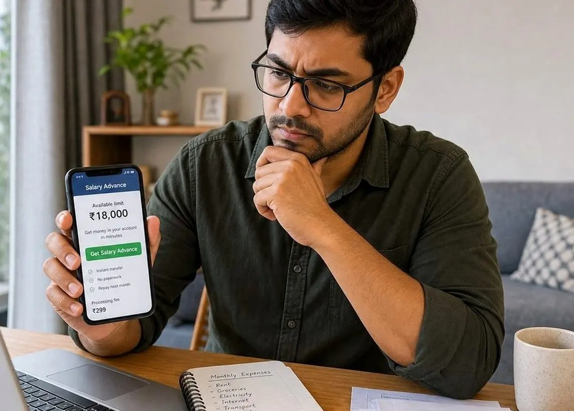 Indian smartphone user comparing fintech personal loan offers on a mobile lending app