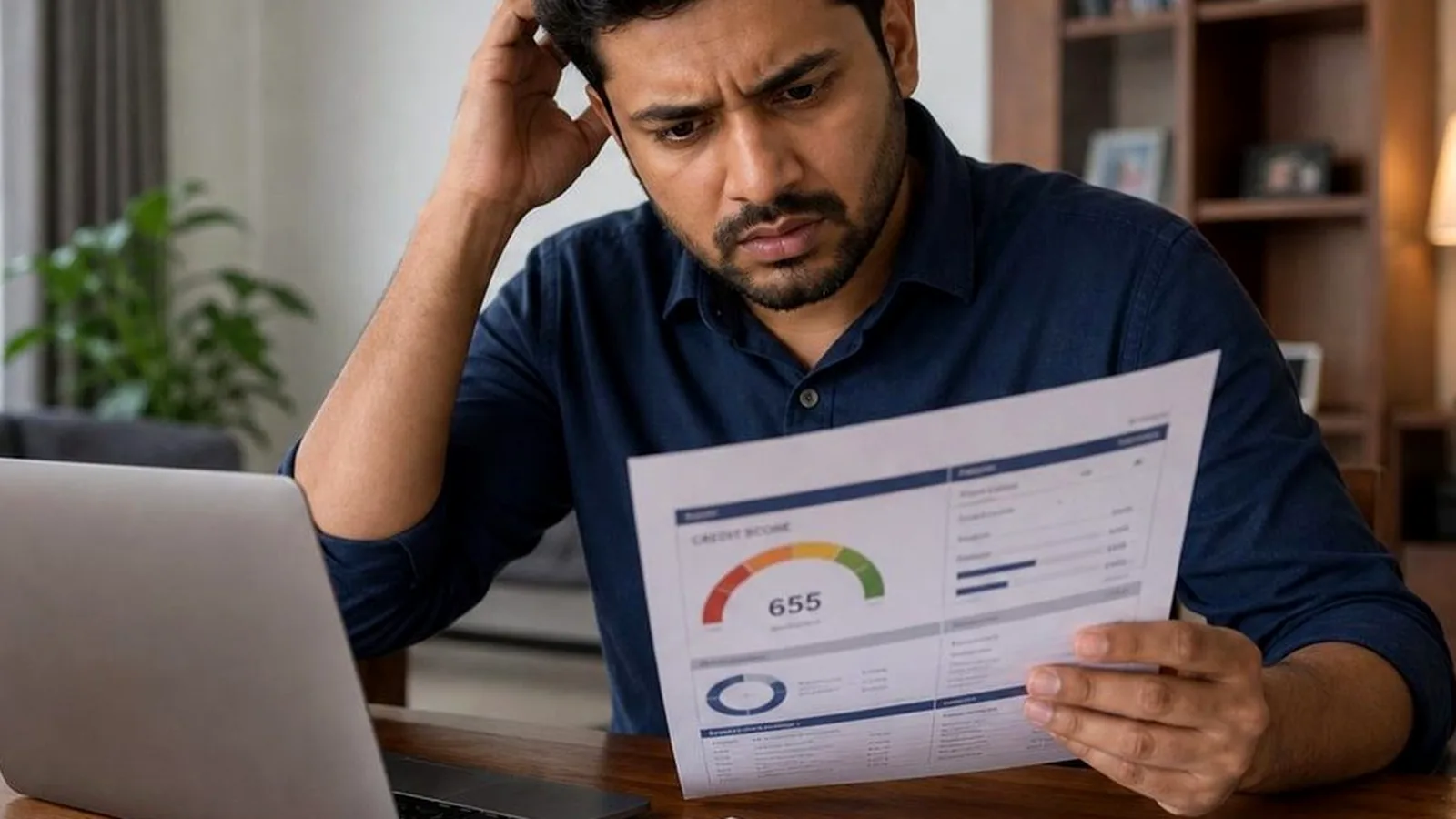 Indian credit card user comparing statement balance and available limit on phone and laptop