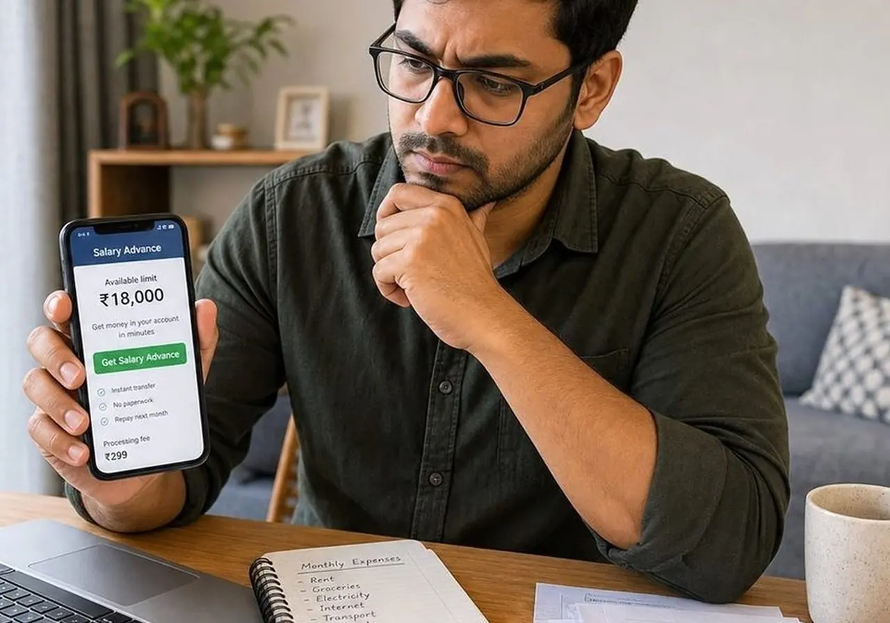 Indian borrower reviewing monthly EMI payments and feeling financial pressure