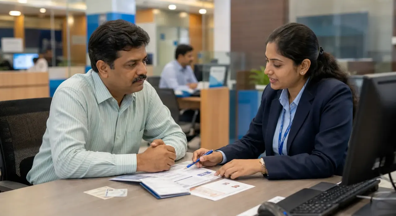 Indian customer discussing bank account options with a banking representative