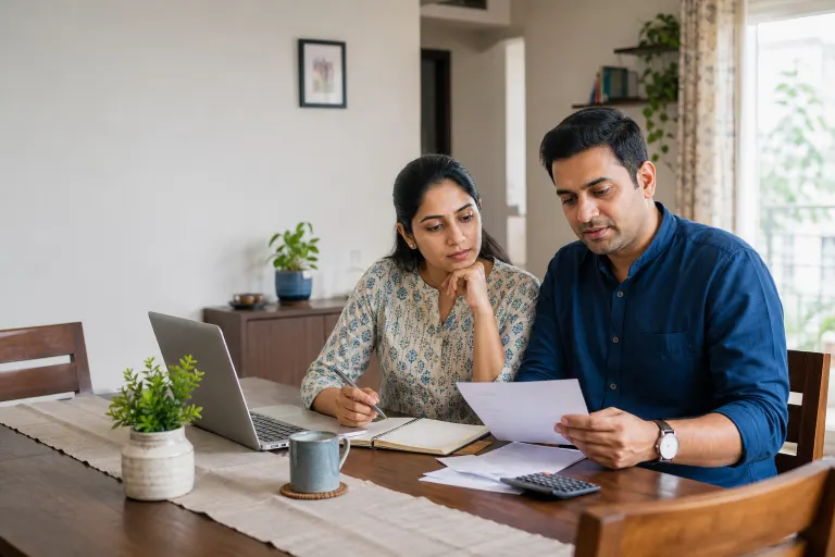 Indian saver reviewing fixed deposit options and maturity values