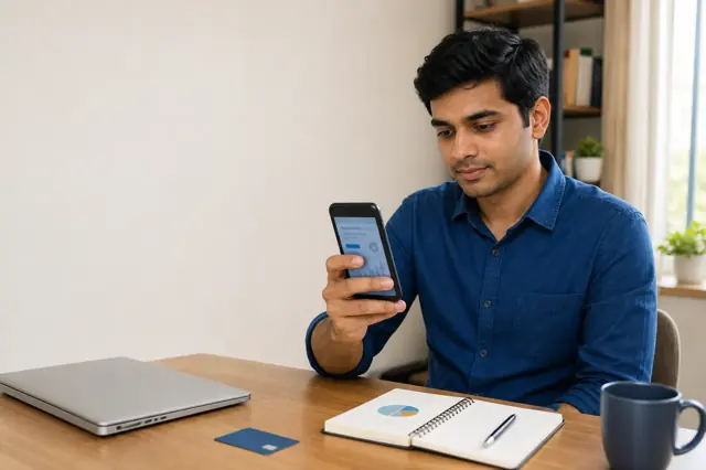 Indian consumer reviewing digital first credit card features and monthly spending