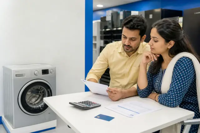 Indian consumer reviewing emi credit card features and monthly spending