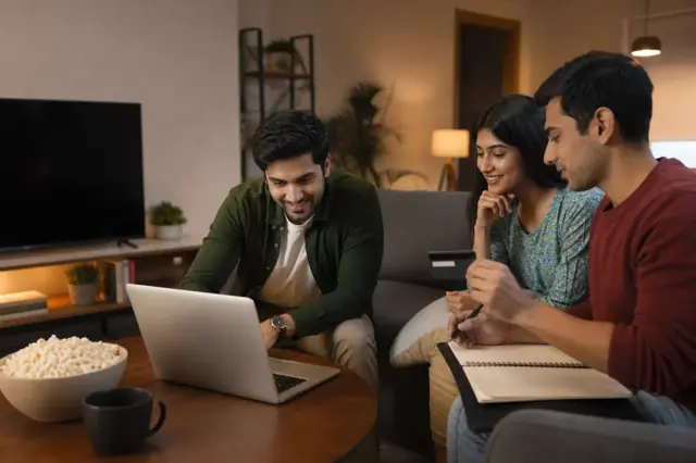 Indian consumer reviewing entertainment credit card features and monthly spending