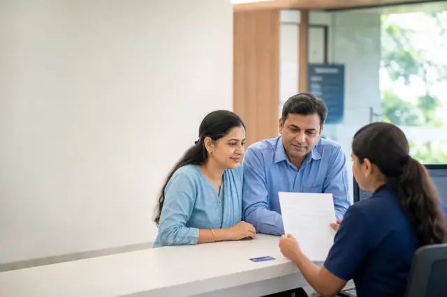 Indian consumer reviewing healthcare credit card features and monthly spending