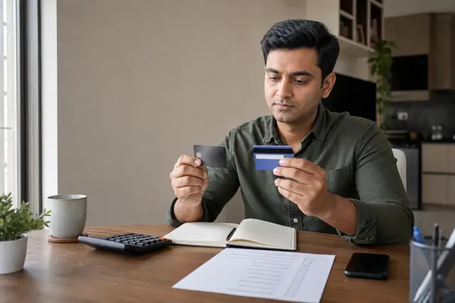 Indian consumer reviewing premium metal credit card features and monthly spending