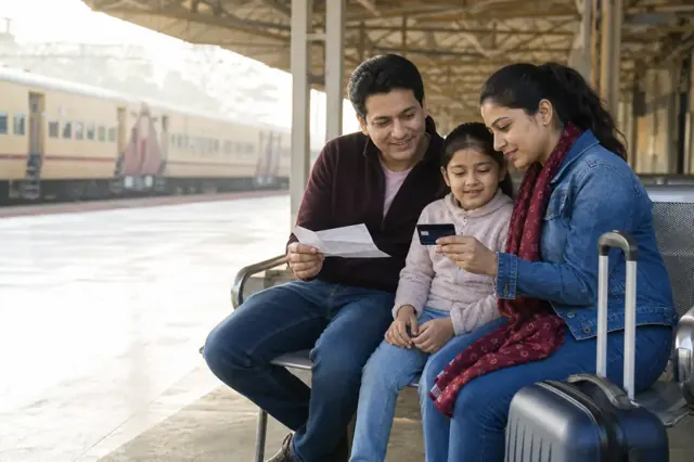 Indian consumer reviewing railway credit card features and monthly spending
