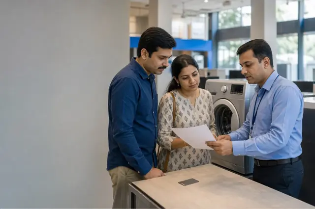 Indian consumer reviewing shopping emi credit card features and monthly spending