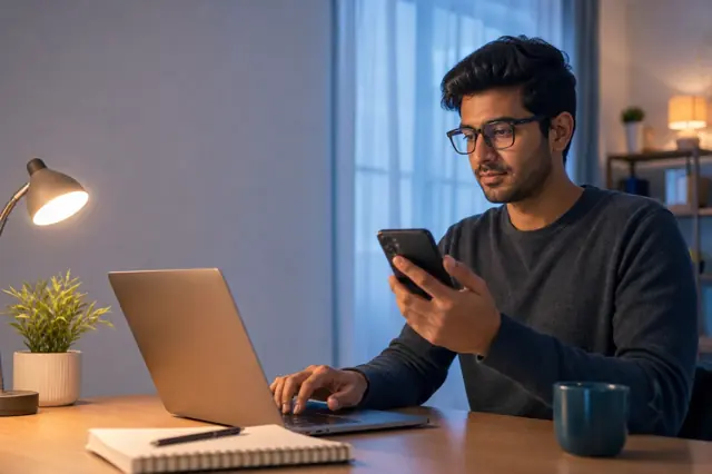 Indian consumer reviewing virtual credit card features and monthly spending