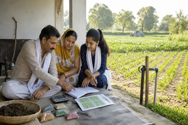 Indian farmer reviewing farm costs and seasonal finance