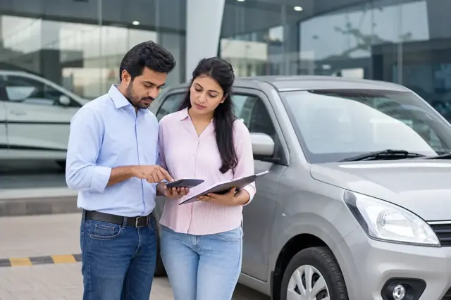 Indian buyer comparing a car purchase budget and loan repayments