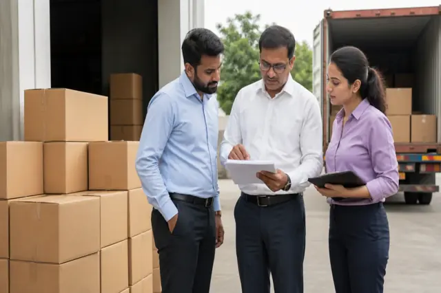 Indian exporter reviewing shipping documents and trade finance