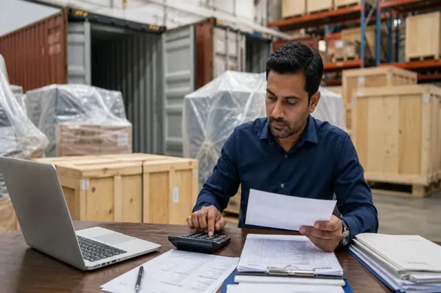 Indian importer reviewing logistics documents and supplier payments
