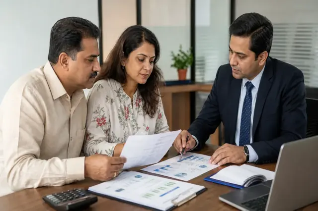 Indian policyholder reviewing insurance-backed loan documents