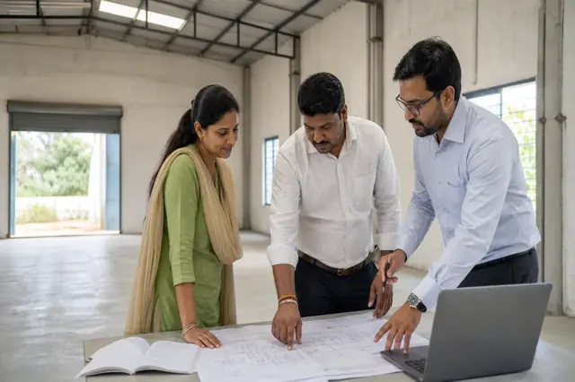 Indian entrepreneur reviewing a greenfield business project plan