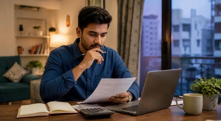 Indian professional reviewing a loan repayment plan at home