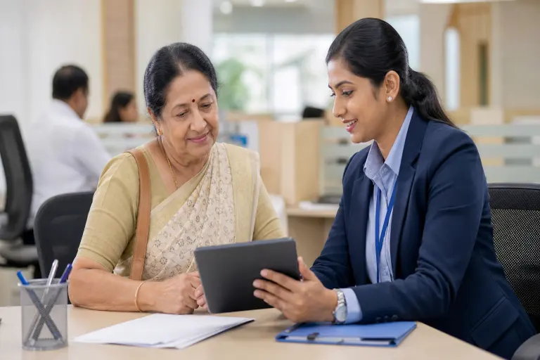 Indian couple reviewing long-term retirement savings and expenses
