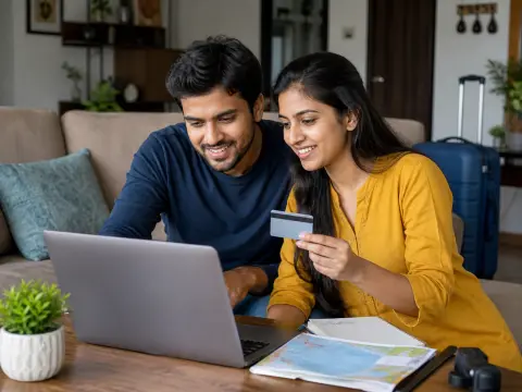 Indian couple planning travel reward use
