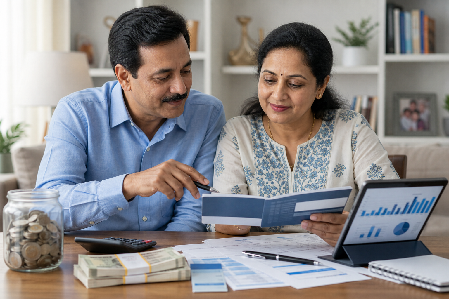 Indian family comparing savings and fixed deposit options